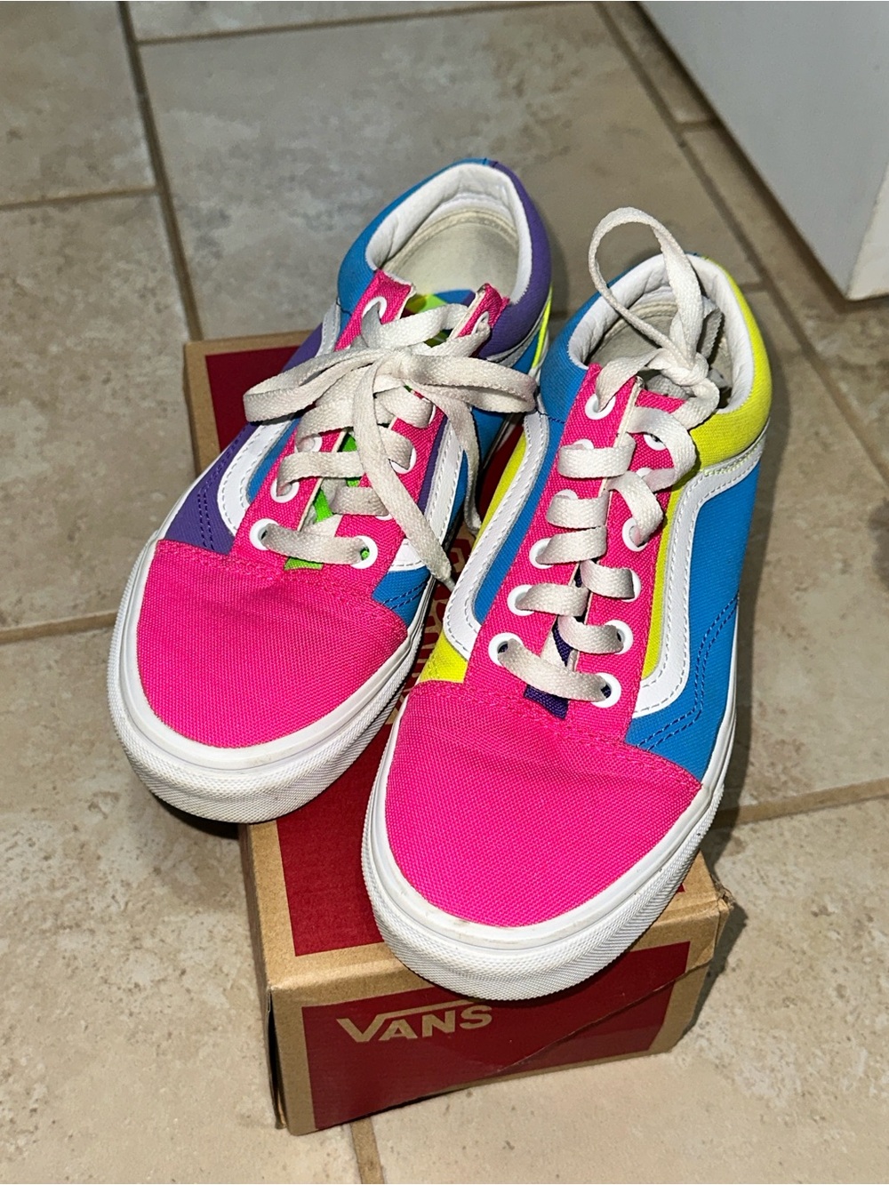 Vans Kids Colorblock Low-Top Sneakers - Pink, Blue, Yellow, Purple, Green